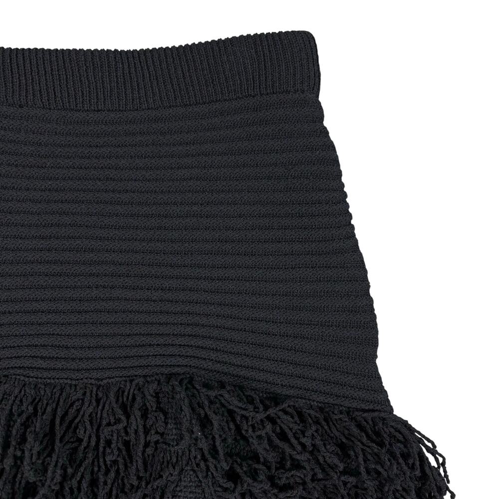 ZARA Black Knit Fringe Mini Skirt Size S Cotton Blend Festival Boho Editorial - Picture 4 of 6